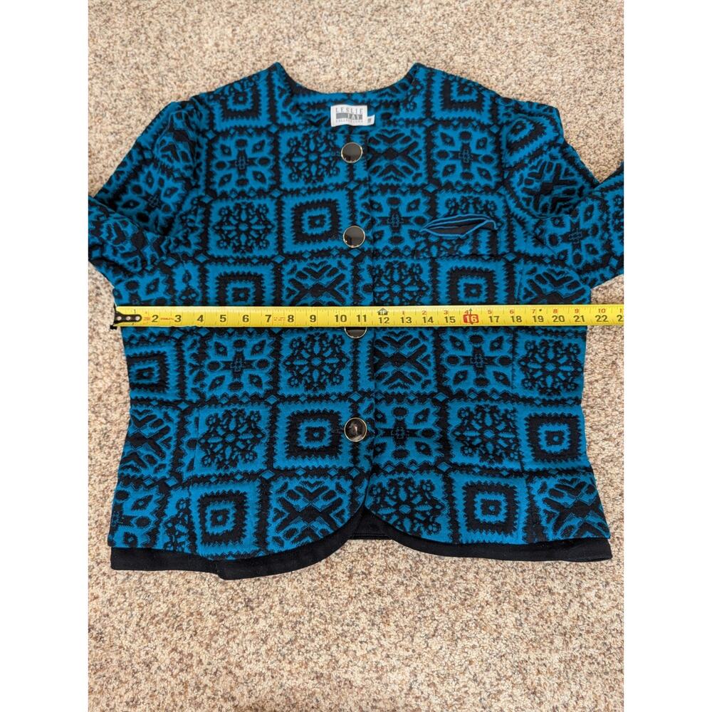 Vintage Leslie Fay Lady Jacket Blazer Button Up Crop Teal Black USA Size 18 - Picture 7 of 8